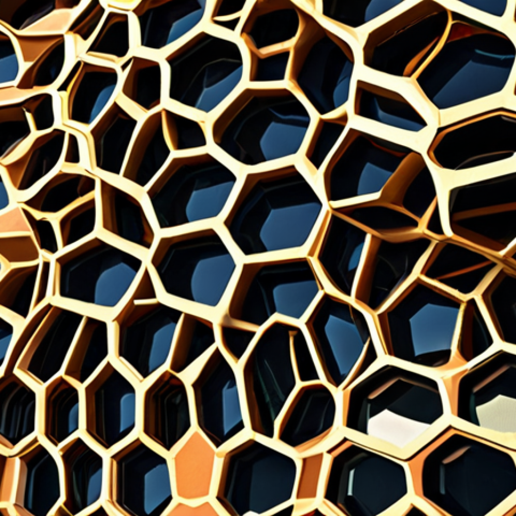 **

Prompt: Biomimicry architecture, honeycomb structure building, strong, lightweight, material-saving, sustainable design, futuristic.

**