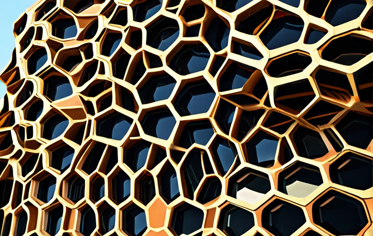 **

Prompt: Biomimicry architecture, honeycomb structure building, strong, lightweight, material-saving, sustainable design, futuristic.

**